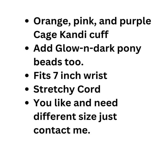 3D Kandi Cage Cuff-Purple/Pink/Orange Pony Beads-Glow in Dark EDC Handmade - Picture 6 of 6